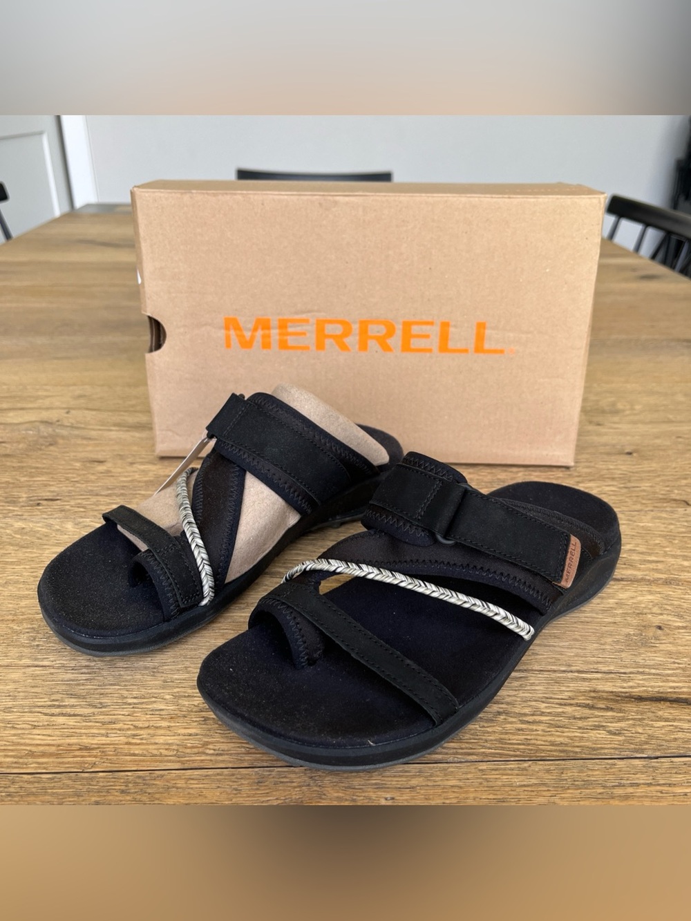 Size 7 Women’s Merrell Terran 4 Post Wrap Black Comfort Hiking Sandal J006404